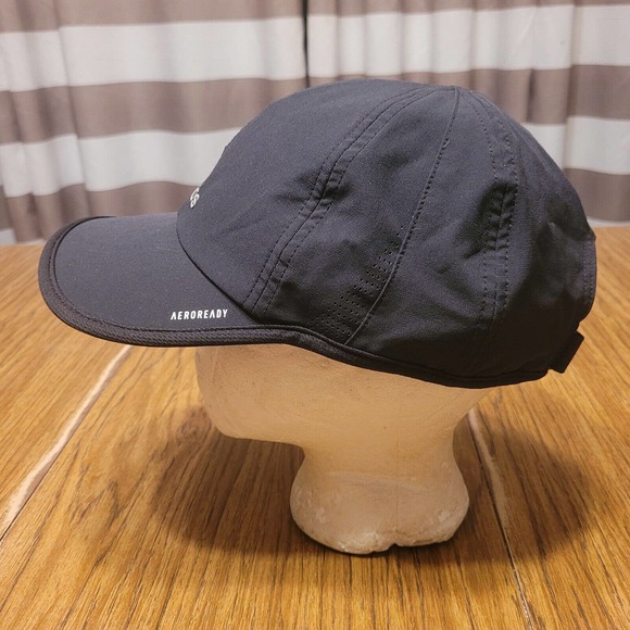 Adidas Hat Cap Strap Back Black White Logo Aeroready Lightweight Athletic Mens - Picture 4 of 12